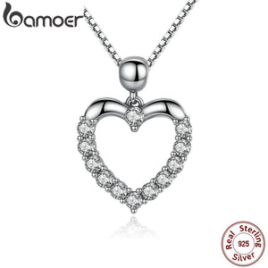 219 BAMOER High Quality Authentic 925 Sterling Silver CZ Heart Pendant Necklace