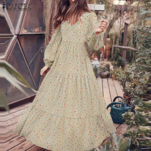 Load image into Gallery viewer, 1393 Women&#39;s Long Puff Sleeve Floral Ruffle Maxi Dress