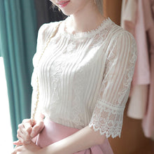 Load image into Gallery viewer, 931 RibbonFish Women&#39;s Style Hollow Out O-neck Half Sleeve Lace Blouses Top Plus
