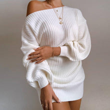 Load image into Gallery viewer, 361 Cryptographic Women&#39;s Long Sleeve Cold Shoulder Loose Knitted Mini Dress
