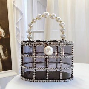 445 ENJOININ High Quality Openwork Basket Design Faux Diamonds Pearls Handbags