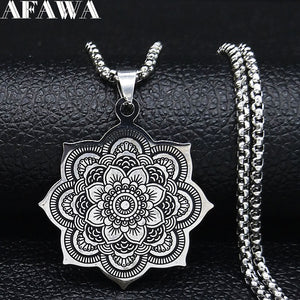 157 Afawa Women's Flower of Life Stainless Steel Statement Pendant Necklace