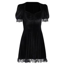 Load image into Gallery viewer, 595 InsGoth Vintage Lace Black Goth High Waist Short Sleeve A-Line Mini Dress