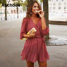 Load image into Gallery viewer, 147 Aachoae Women&#39;s Summer 3/4 Sleeve V-neck Ruffles Lace Chiffon Dresses