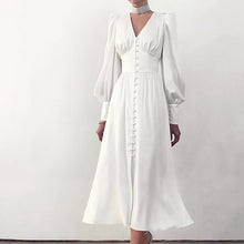 Load image into Gallery viewer, 752 Mcckle Women&#39;s Lantern Sleeve A-Line High Waist Slim Elegant Satin Long Dresses