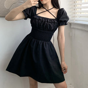 1013 SUCHCUTE Women's Gothic Short Sleeve Ruffles Fit & Flare Dress