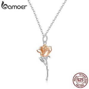 223 Bamoer Sterling Silver 925 Platinum Plated Graceful Rose Pendant Necklace