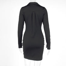Load image into Gallery viewer, 825 NewAsia Garden Ruched Stretch Single Breasted Long Sleeve Mini Shirt Dress