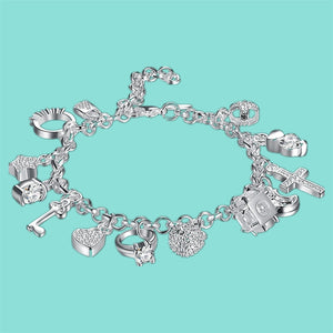 159 AGDRMER Women's 925 Sterling Silver Plated Copper Multi Charms Bracelet