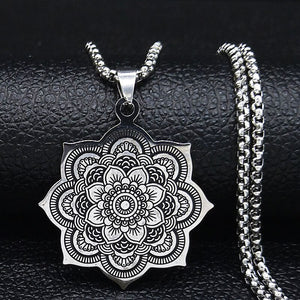 157 Afawa Women's Flower of Life Stainless Steel Statement Pendant Necklace