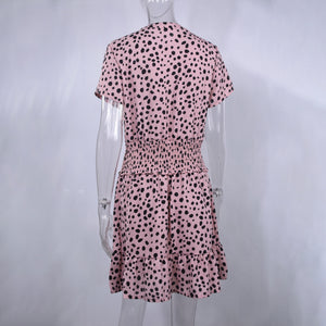 724 Lossky Women's Summer Leopard A-Line Black Ruffle Short Sleeve Mini Dresses