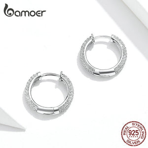 227 bamoer Women's CZ 925 Sterling Silver Luxury Hoop Earrings