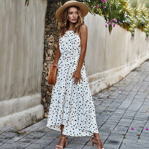 357 Cropkop Women's Summer Polka-Dot Strapless Long Dress Beach Dresses