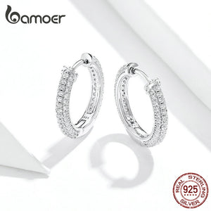 227 bamoer Women's CZ 925 Sterling Silver Luxury Hoop Earrings