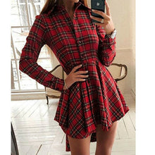 Load image into Gallery viewer, 900 Pybcrrd Women&#39;s Long Sleeve Pleated Plaid Vintage Style Mini Dresses