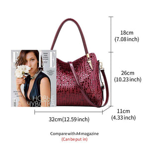 482 FOXER Brand Wine Red Women's Genuine Leather Sequin Large Capacity Handbag
