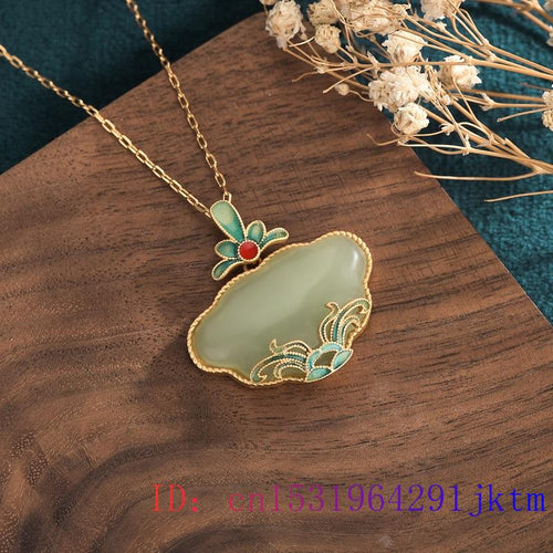 870 OIMG Jade Lotus Amulet 925 Sterling Silver Chalcedony CZ Pendant Necklace