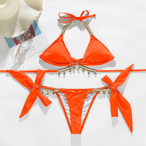 704 Liket Shiny Created Diamond Bikini Push-Up Halter Brazilian Swimwear