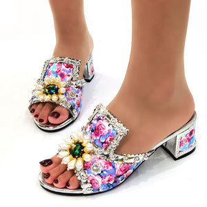 1387 Women's Italian Rhinestone Flower Sandals Shoes