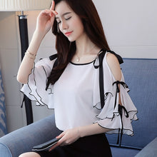 Load image into Gallery viewer, 1025 SURE XIAO STORY Women&#39;s Chiffon Cold Shoulder Polka Dot Top