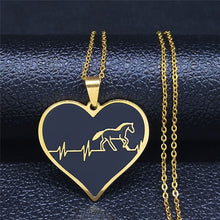 Load image into Gallery viewer, 156 Afawa Horse Stainless Steel Pendant Necklace Silver Color Black Heart