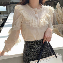 Load image into Gallery viewer, 1021 SURE XIAO STORY Elegant Ladies Long Sleeve Ruffle Lace Blouse Tops