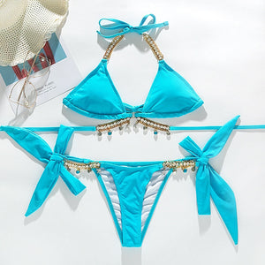704 Liket Shiny Created Diamond Bikini Push-Up Halter Brazilian Swimwear