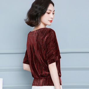 1023 SURE XIAO STORY Women's Glitter Elegant Shiny Sequin Tunic Blouse Plus