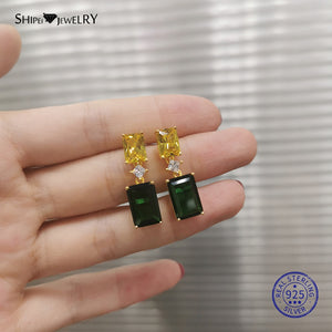 973 Shipei Natural Green Emerald 925 Sterling Silver Gold Fine Stud Earrings