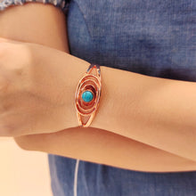 Load image into Gallery viewer, 1099 Vinterly Magnetic Copper Blue Stone Oval Adjustable Open Cuff Bracelet