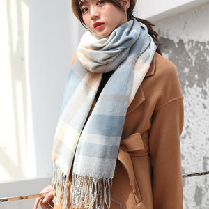 1092 VEITHDIA Women's Wool Plaid Scarf Cashmere Scarves Wide Lattices Shawl