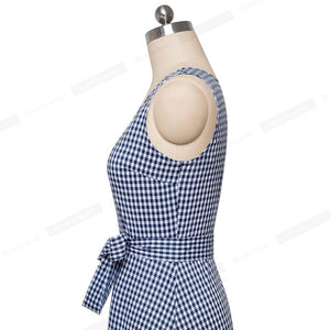 844 Nice-Forever Women's A-Line Sleeveless Plaid Swing Dresses