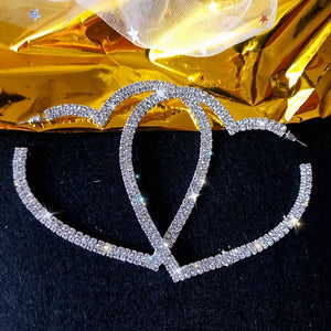 487 FYUAN Women's Big Heart Crystal Rhinestone Hoop Earrings