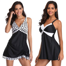 Load image into Gallery viewer, 646 Kaisoul Women&#39;s Two Piece Skirted Black and White Tankini Swimsuit Plus
