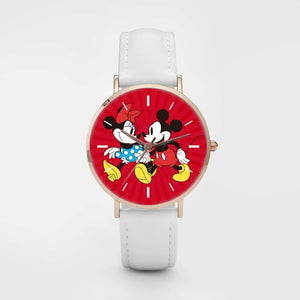 398 Disney Minnie & Mickey Mouse White Leather Watchbands Watch