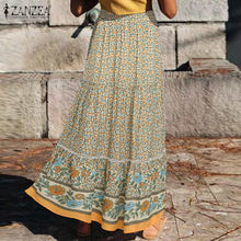 Load image into Gallery viewer, 1400 Women&#39;s A-line Empire Waist Floral Print Ruffle Maxi Skirt