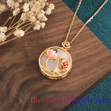 Load image into Gallery viewer, 871 OIMG Jade Lotus Amulet Natural Pendant Chalcedony CZ Pendant Necklace