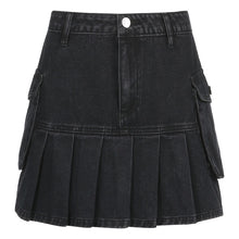 Load image into Gallery viewer, 1419 Women&#39;s Vintage Style Pleated Ties Empire Waist Denim Skirts