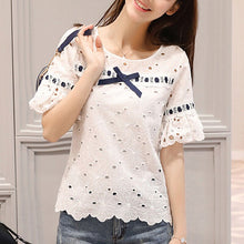 Load image into Gallery viewer, 1028 SURWENYUE Women&#39;s Hollow Lace Short Sleeve Tops
