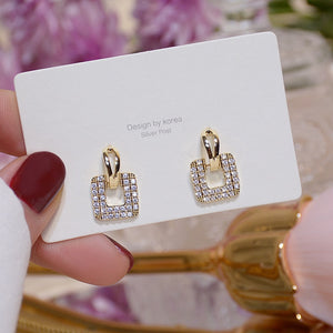 1131 Women's 14k Real Gold Square Pave Inlaid Top Cubic Zirconia Elegant Earrings