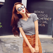 Load image into Gallery viewer, 802 MRMT Brand Women&#39;s Summer V-Neck Short Sleeve Striped T-shirt Top Plus