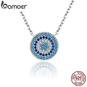 220 BAMOER Popular 925 Sterling Silver Blue Crystal Lucky Blue Eyes Pendant Necklaces