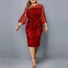Load image into Gallery viewer, 746 Make Tina Women&#39;s Elegant Sequin Mesh 3/4 Sleeve Midi Dresses Plus