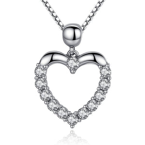 219 BAMOER High Quality Authentic 925 Sterling Silver CZ Heart Pendant Necklace