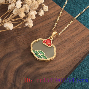 872 OIMG Jade Ruby Amulet Sterling Silver Chalcedony Natural CZ Pendant Necklace