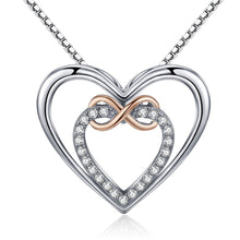 Load image into Gallery viewer, 216 BAMOER Authentic Sterling Silver Infinity Love Double Heart CZ Pendant Necklace