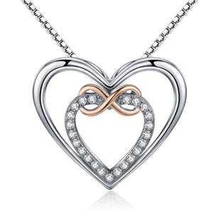 216 BAMOER Authentic Sterling Silver Infinity Love Double Heart CZ Pendant Necklace