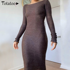 1061 Totatoop Women's Turtleneck Knit Lantern Long Sleeve Sweater Mini Dress