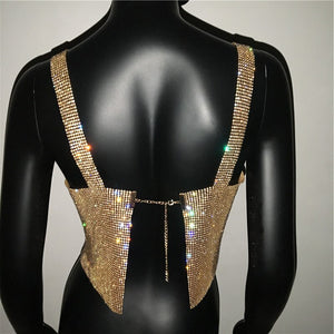 473 Festival Queen Bling Rhinestones Backless Sequins Camisole Party Crop Top
