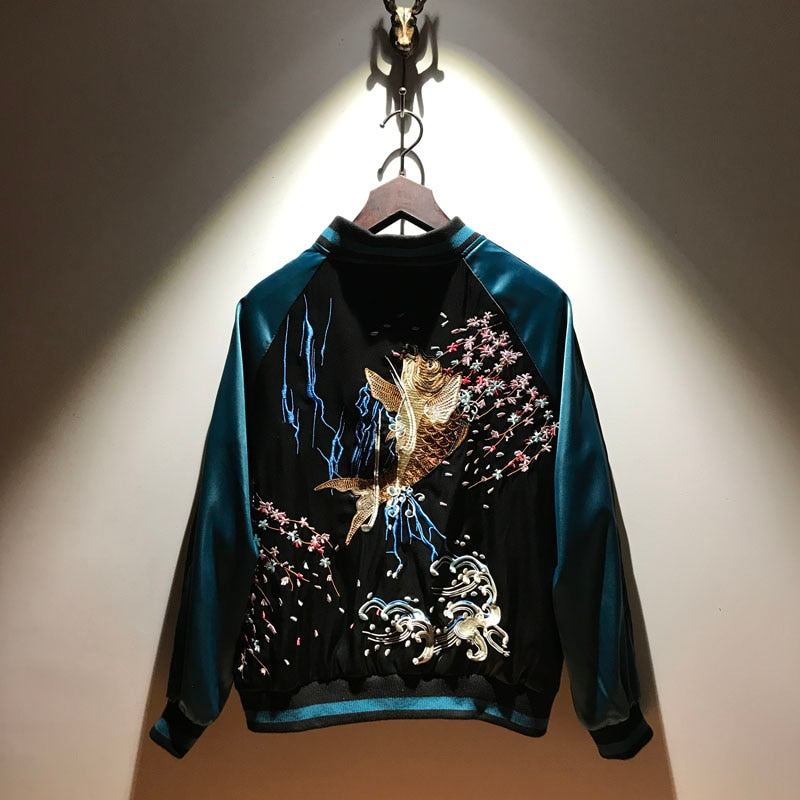 206 Women's Blue Embroidery Bomber Jacket